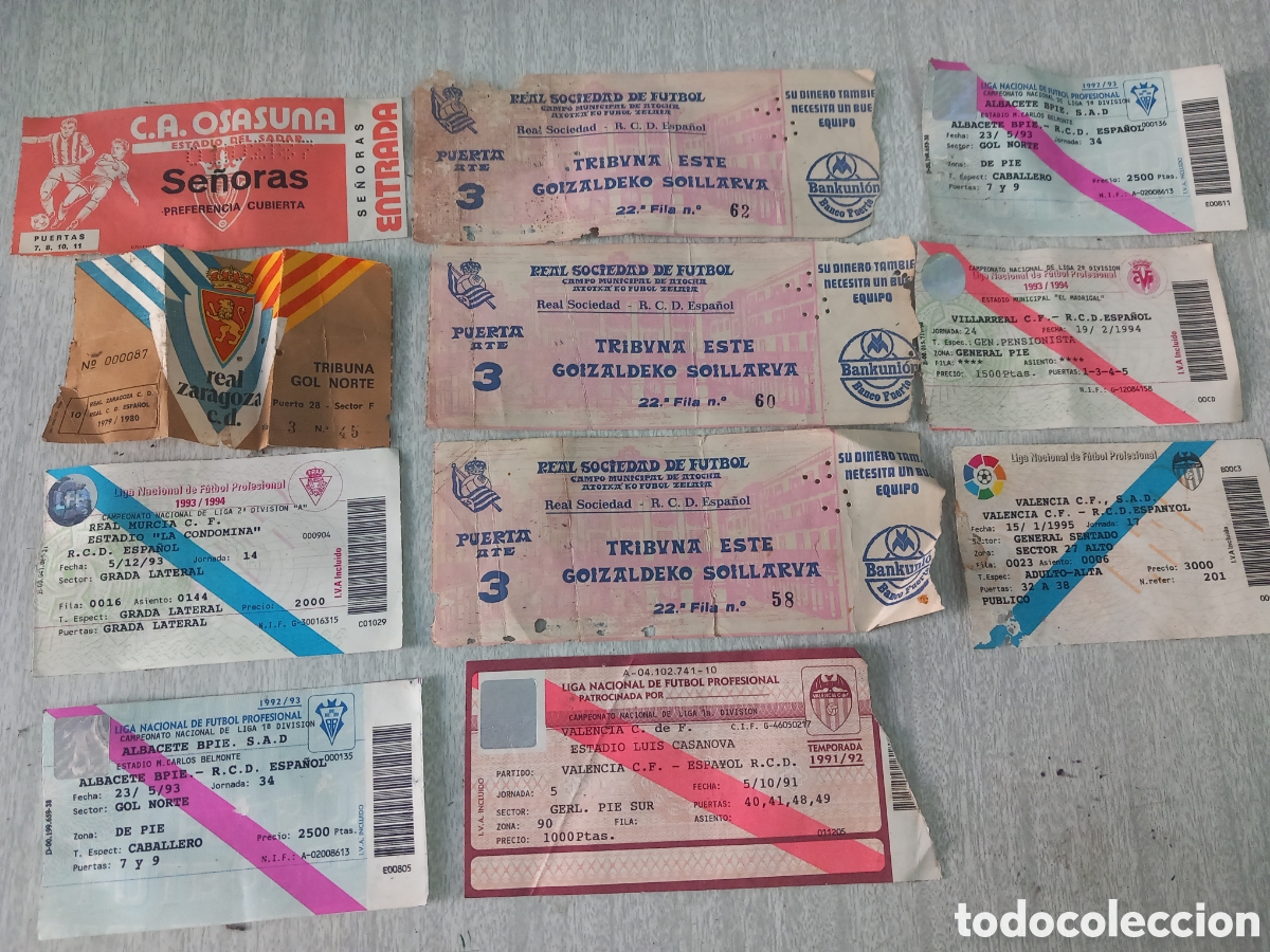 Coleccionismo deportivo: FUTBOL REAL SOCIEDAD ESPA&Ntilde;OL OSASUNA ALBACETE LOTE DE ENTRADAS A&Ntilde;OS 70-80-90 ORIGINALES LOTE DE 11