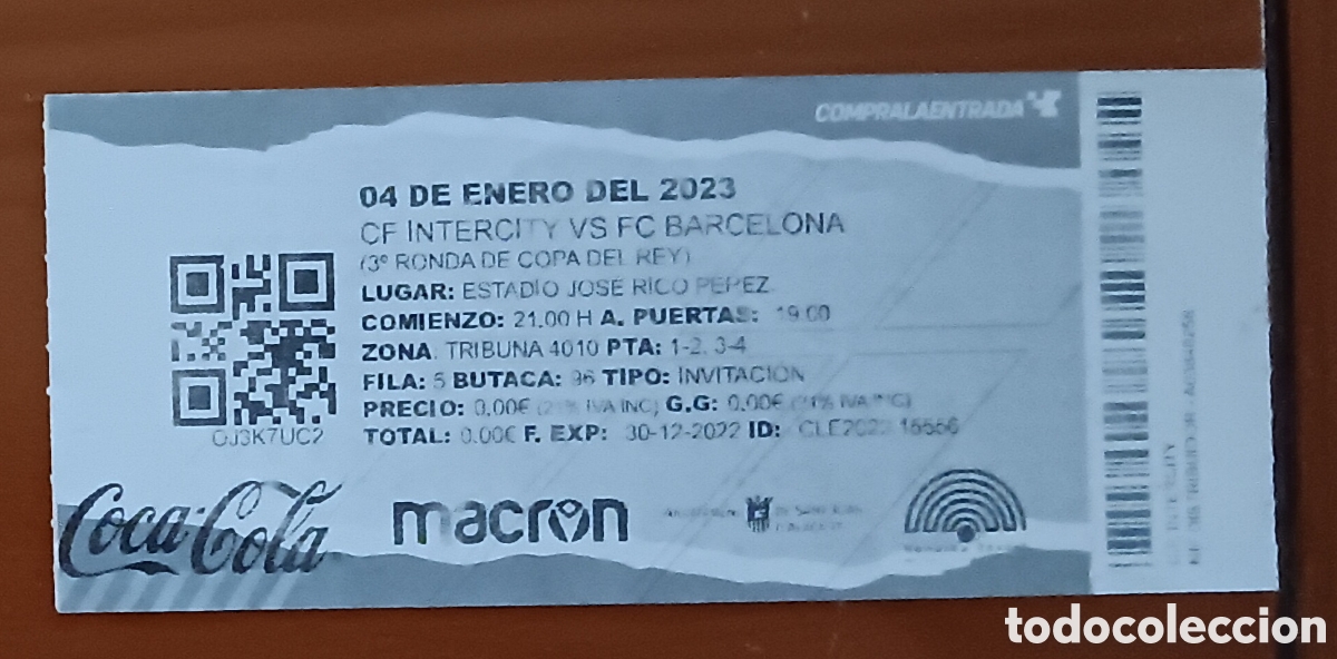 Coleccionismo deportivo: ENTRADA PARTIDO COPA DEL REY FC BARCELONA - INTERCITY