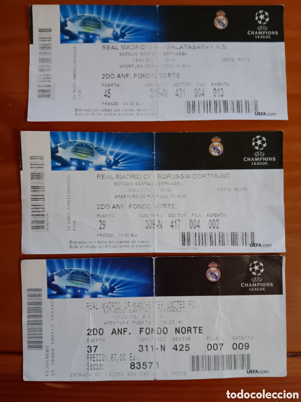 Coleccionismo deportivo: 3 ENTRADAS REAL MADRID CHAMPIONS ESTADIO SANTIAGO BERNABEU