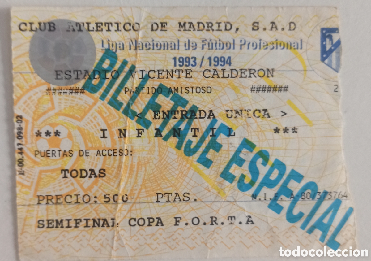 Coleccionismo deportivo: ENTRADA TICKET ATL&Eacute;TICO DE MADRID ATHLETIC BILBAO 1994 AMISTOSO