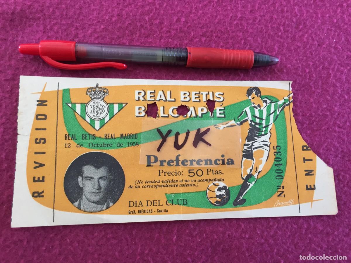 Coleccionismo deportivo: Entrada de Futbol.Estadio Benito Villamarin.12 Octubre 1958.Real Betis-Real Madrid.Publicidad Pepsi