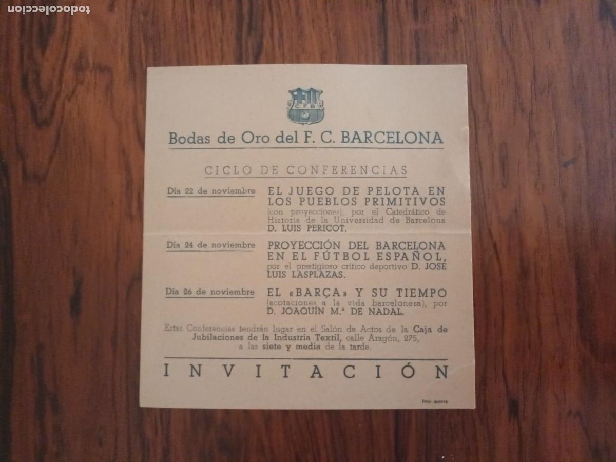 Collezionismo sportivo: INVITACI&Oacute;N ENTRADA BODAS ORO DEL FUTBOL CLUB BARCELONA. BAR&Ccedil;A