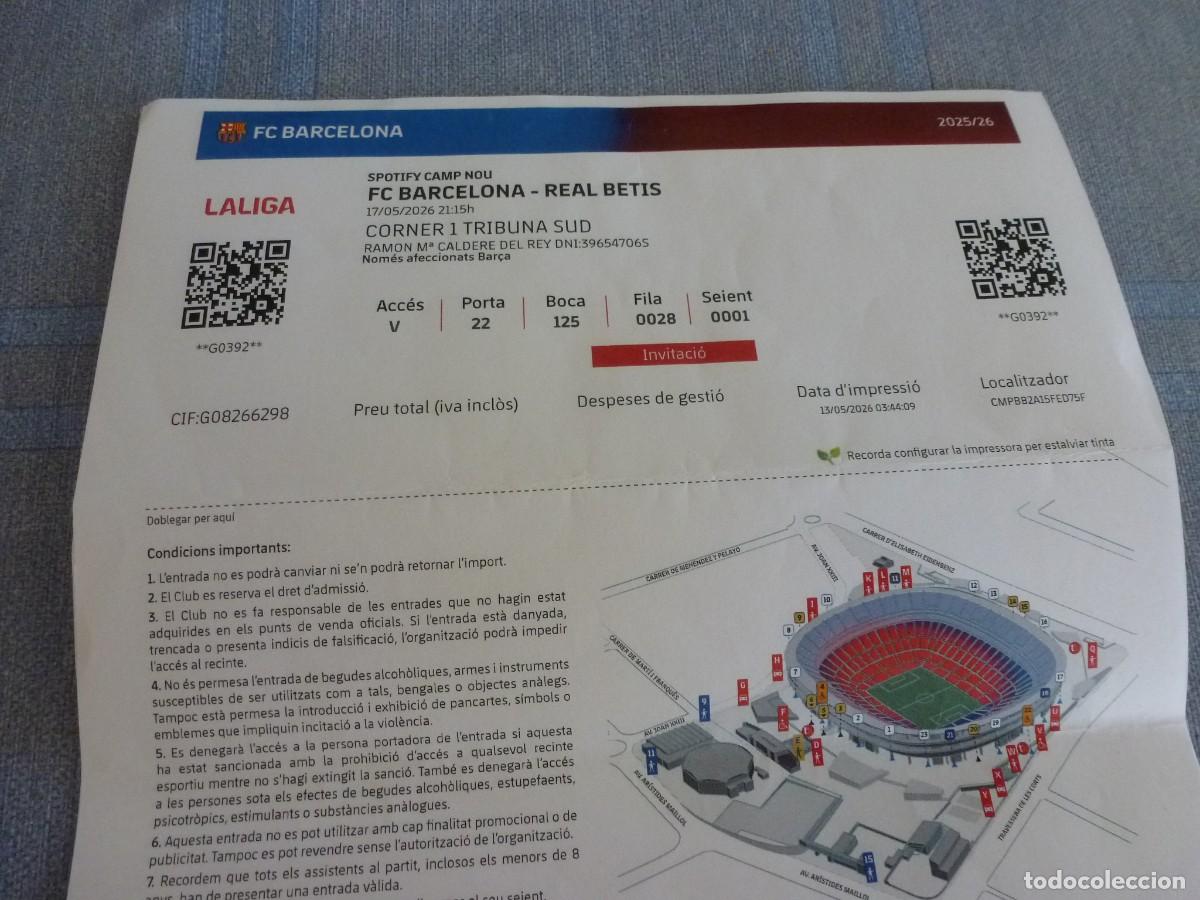 Coleccionismo deportivo: (LLL) ENTRADA FUTBOL BAR&Ccedil;A LIGA 2025-26 SPOTIFY CAMP NOU FC BARCELONA - BETIS