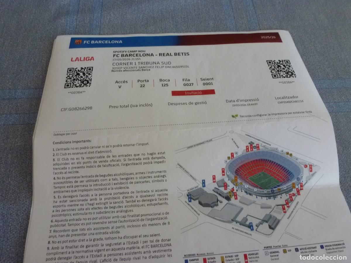 Coleccionismo deportivo: (LLL) ENTRADA FUTBOL BAR&Ccedil;A LIGA 2025-26 SPOTIFY CAMP NOU FC BARCELONA - BETIS
