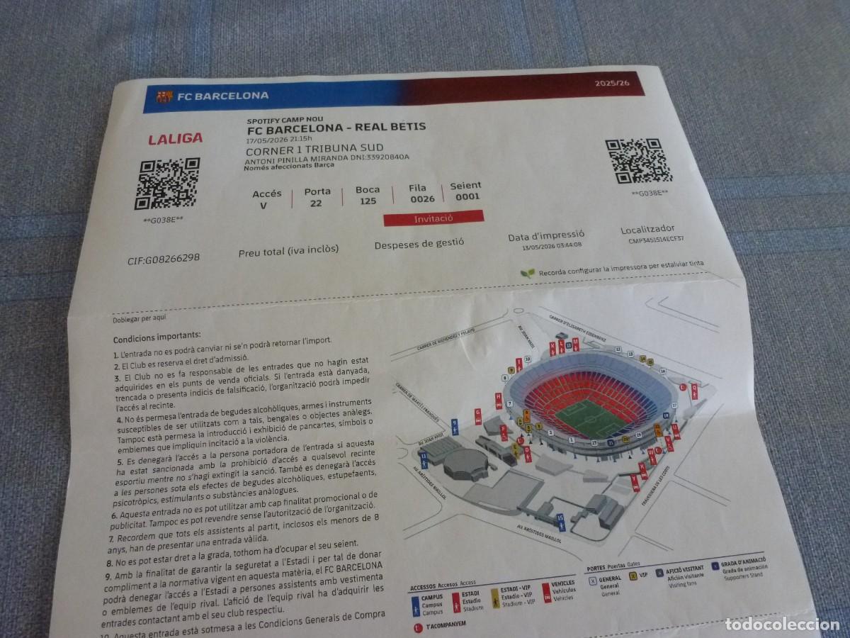 Coleccionismo deportivo: (LLL) ENTRADA FUTBOL BAR&Ccedil;A LIGA 2025-26 SPOTIFY CAMP NOU FC BARCELONA - BETIS