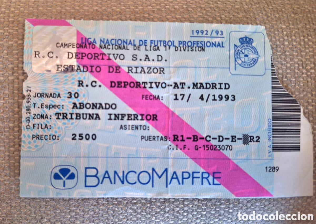 Coleccionismo deportivo: Entrada deportivo Coru&ntilde;a Atl&eacute;tico de Madrid 1992 1993