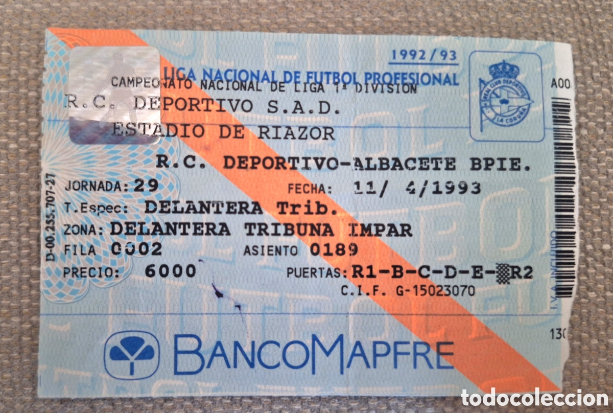 Coleccionismo deportivo: Entrada deportivo coru&ntilde;a albacete 1992 1993