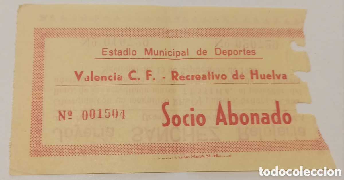 Coleccionismo deportivo: ENTRADA TICKET RECREATIVO HUELVA VALENCIA CF A&Ntilde;OS 50