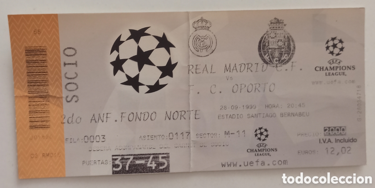 Sports collectibles: Entrada ticket real Madrid Oporto Portugal 97-98