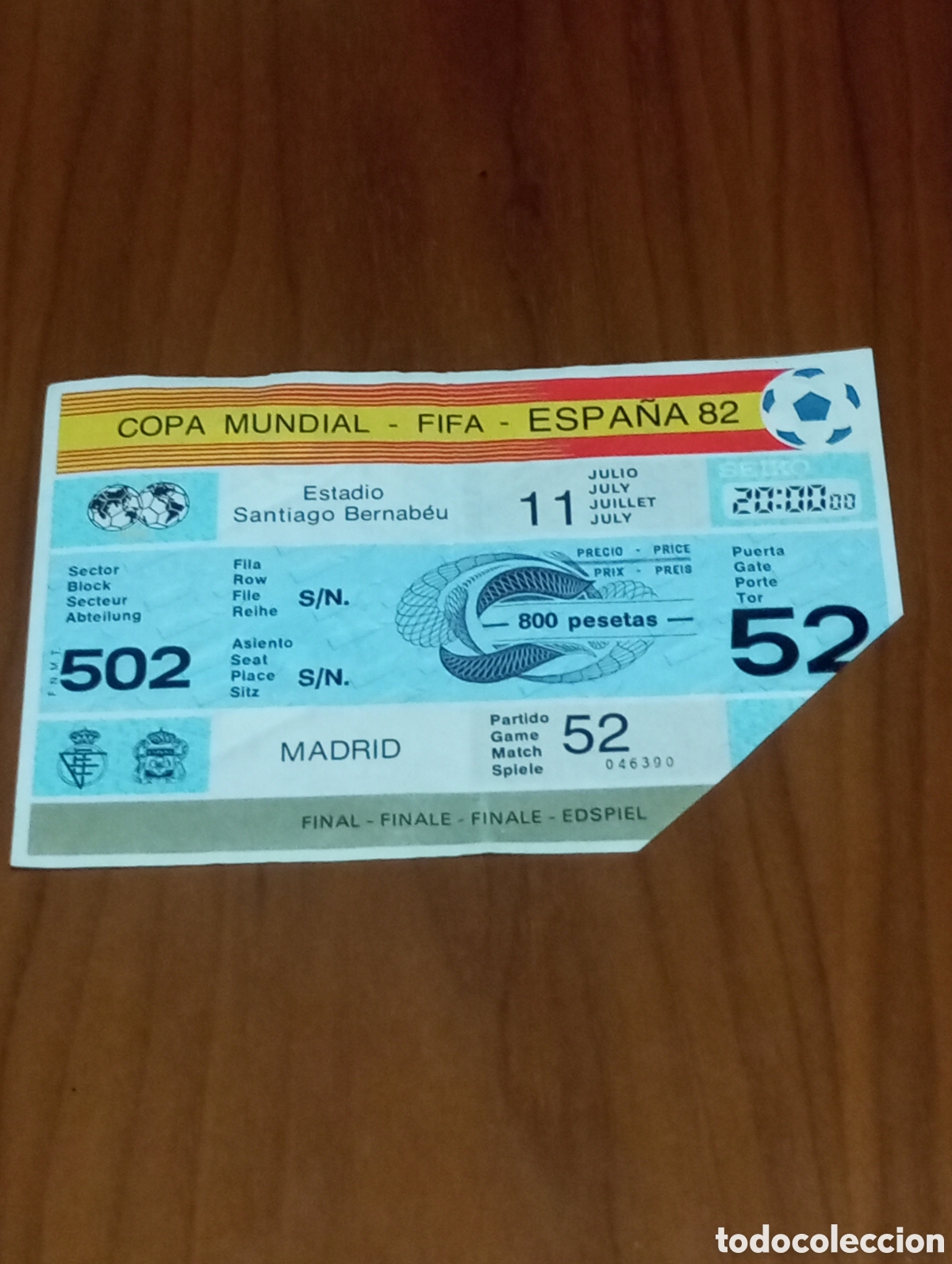 Coleccionismo deportivo: ENTRADA FINAL MUNDIAL ESPA&Ntilde;A 82 1982 WC ITALIA ALEMANIA