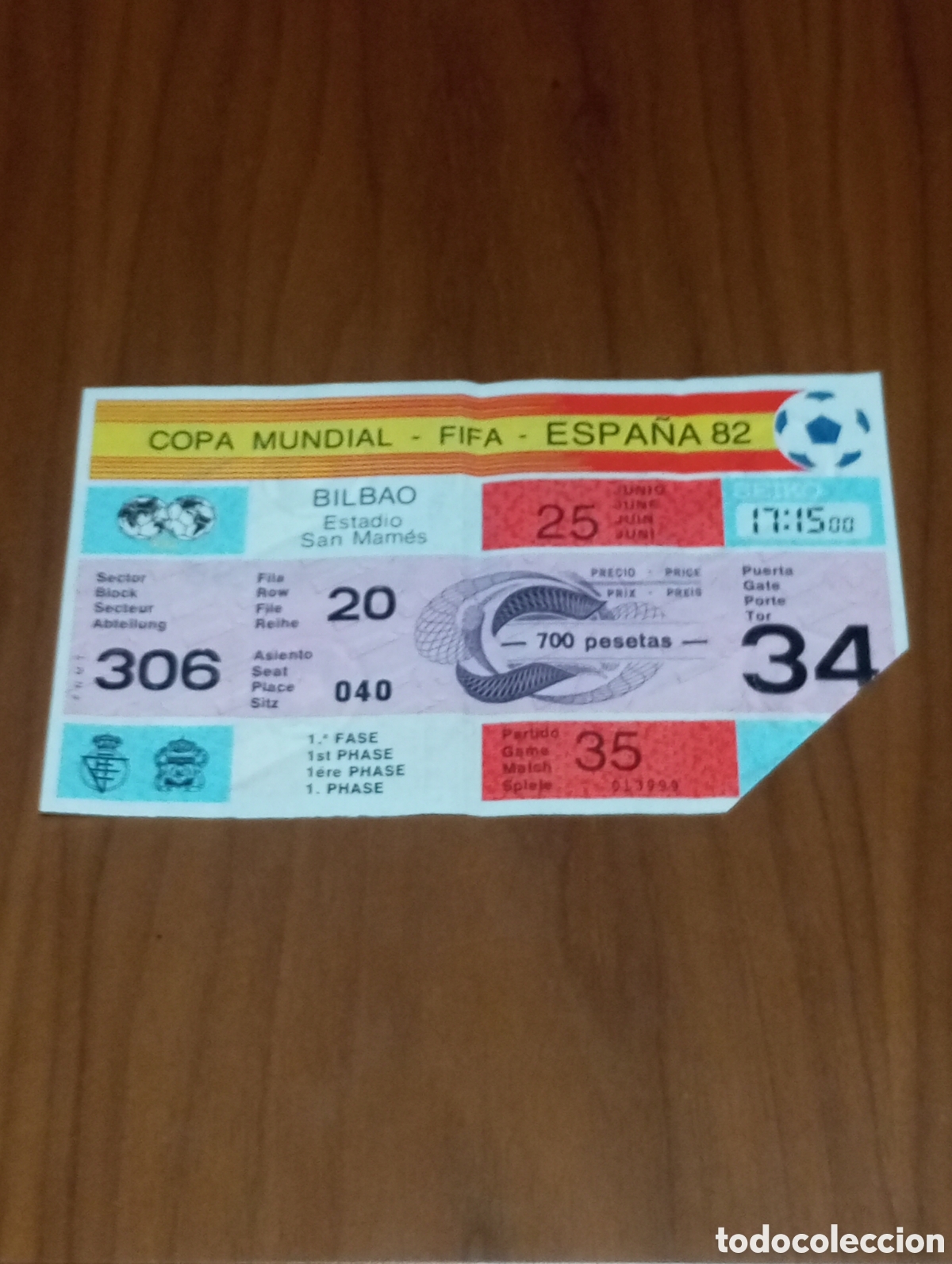 Coleccionismo deportivo: ENTRADA MUNDIAL FUTBOL ESPA&Ntilde;A 1982 INGLATERRA KUWAIT