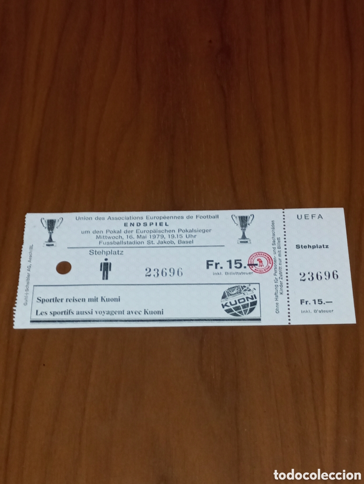 Coleccionismo deportivo: Ticket sin usar Final Recopa de Europa 1979 FC Barcelona v Fortuna D&uuml;sseldorf