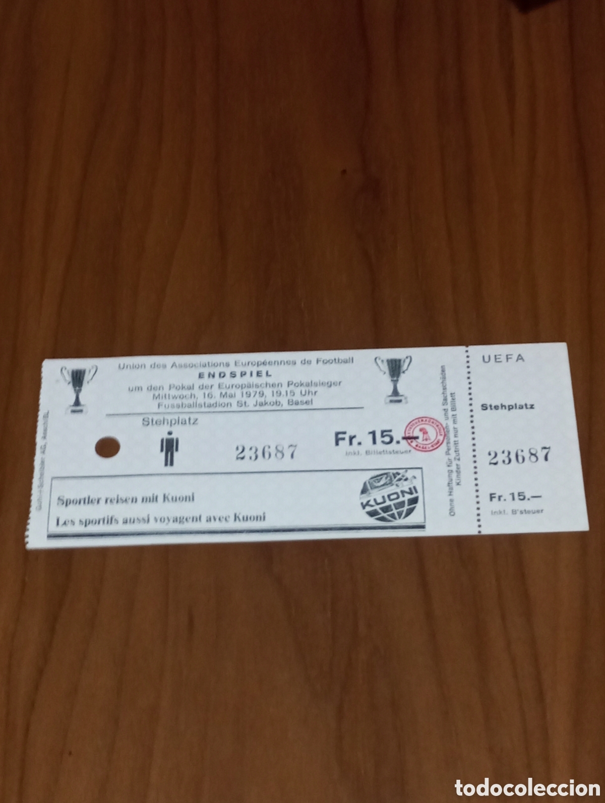 Coleccionismo deportivo: Ticket sin usar Final Recopa de Europa 1979 FC Barcelona v Fortuna D&uuml;sseldorf