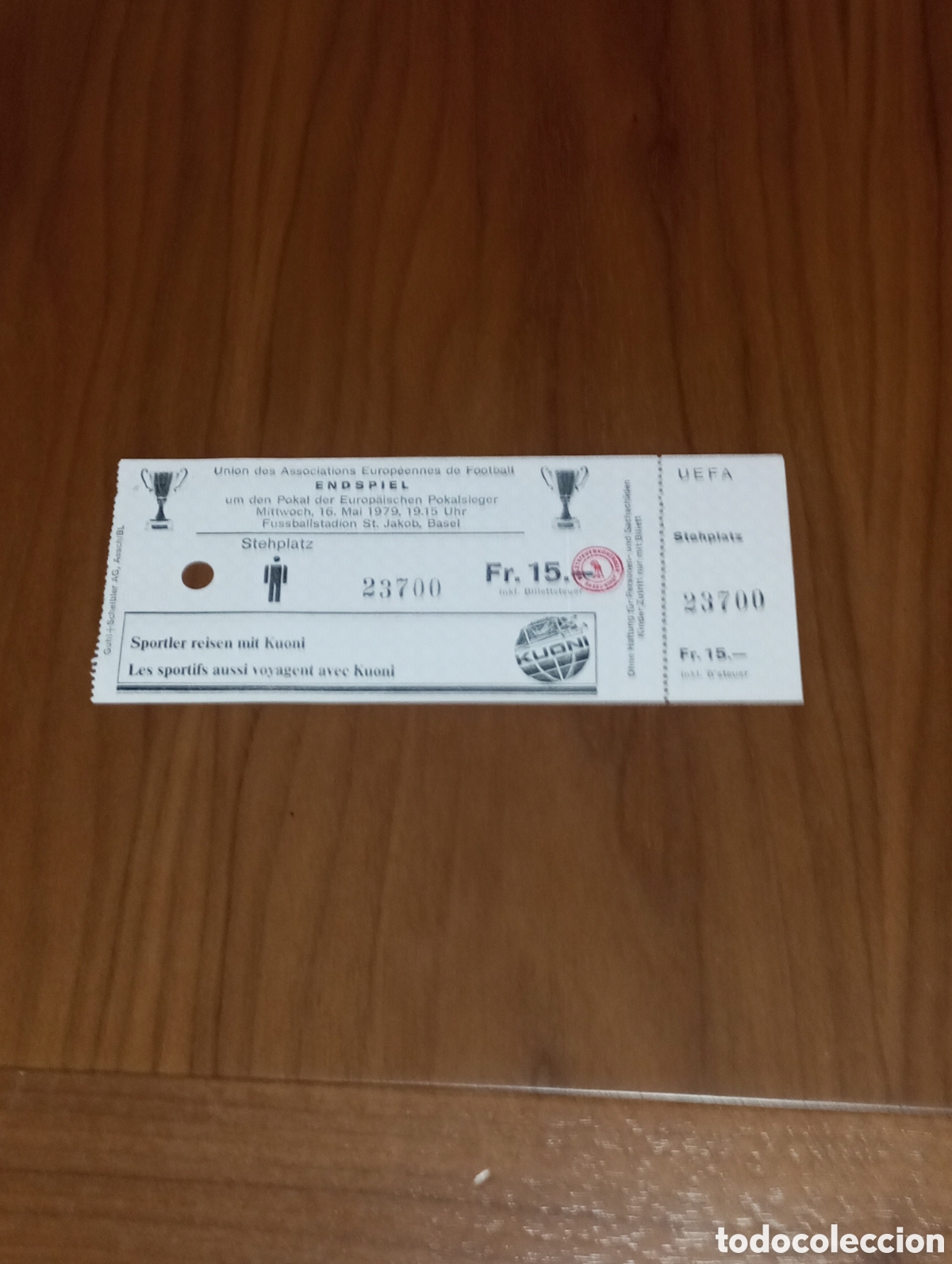 Coleccionismo deportivo: Ticket sin usar Final Recopa de Europa 1979 FC Barcelona v Fortuna D&uuml;sseldorf