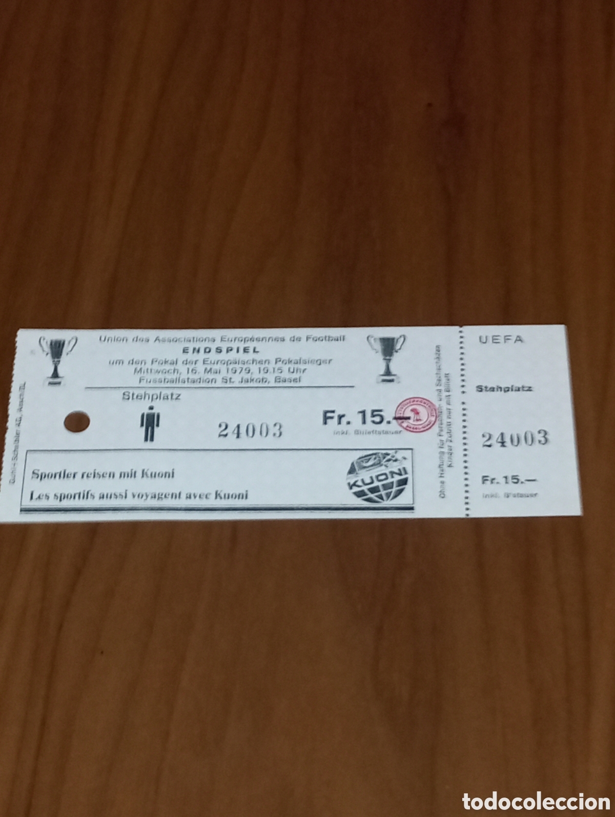 Coleccionismo deportivo: Ticket sin usar Final Recopa de Europa 1979 FC Barcelona v Fortuna D&uuml;sseldorf