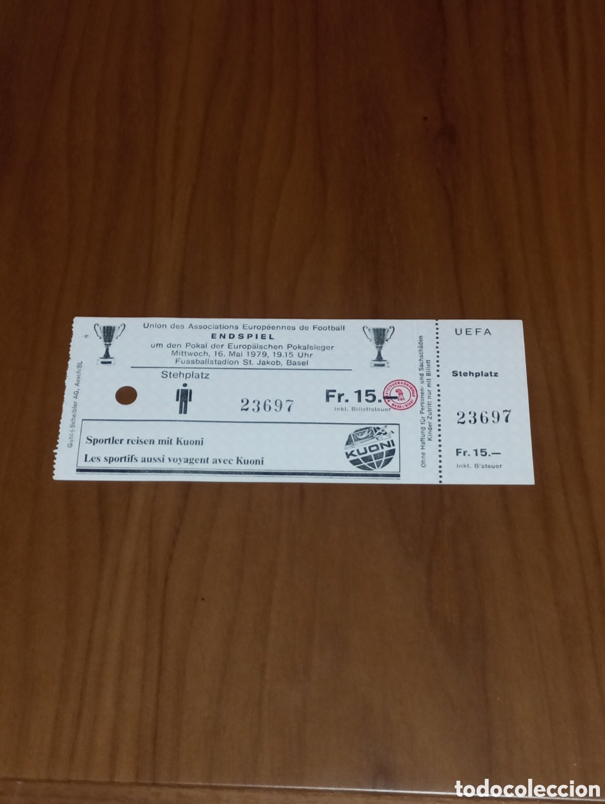 Coleccionismo deportivo: Ticket sin usar Final Recopa de Europa 1979 FC Barcelona v Fortuna D&uuml;sseldorf