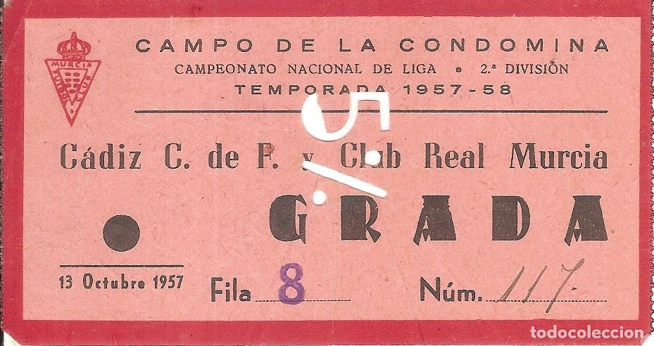 Coleccionismo deportivo: ENTRADA REAL MURCIA C&Aacute;DIZ CF 1957/58