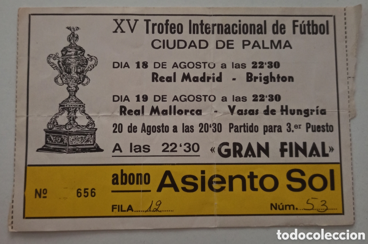 Sammelleidenschaft Sport: ENTRADA TICKET REAL MADRID BRIGHTON MALLORCA VASAS BUDAPESTI 1983