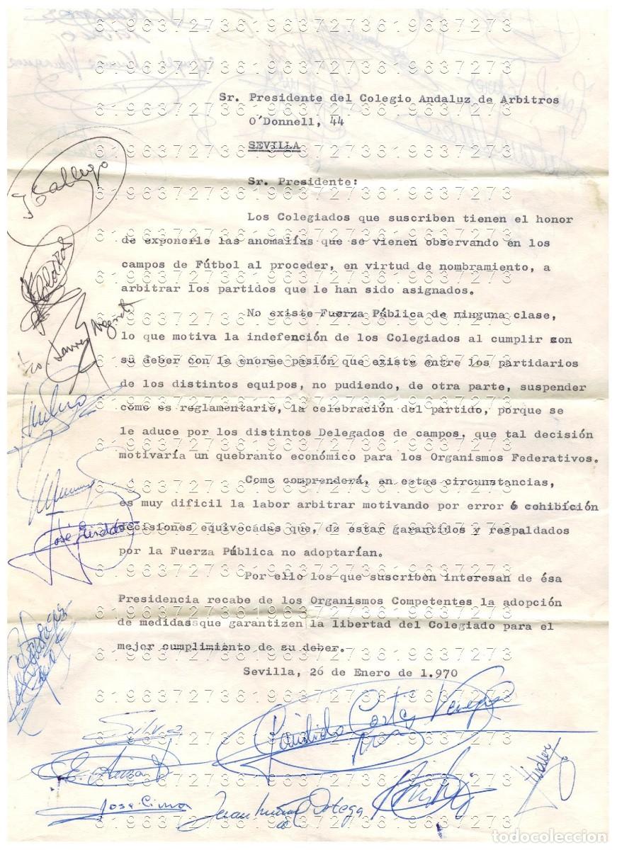 Coleccionismo deportivo: ARBITROS COLEGIO ANDALUZ TODAS LAS FIRMAS AUTOGRAFAS 1970 CARTA AL PRESIDENTE DEL M5