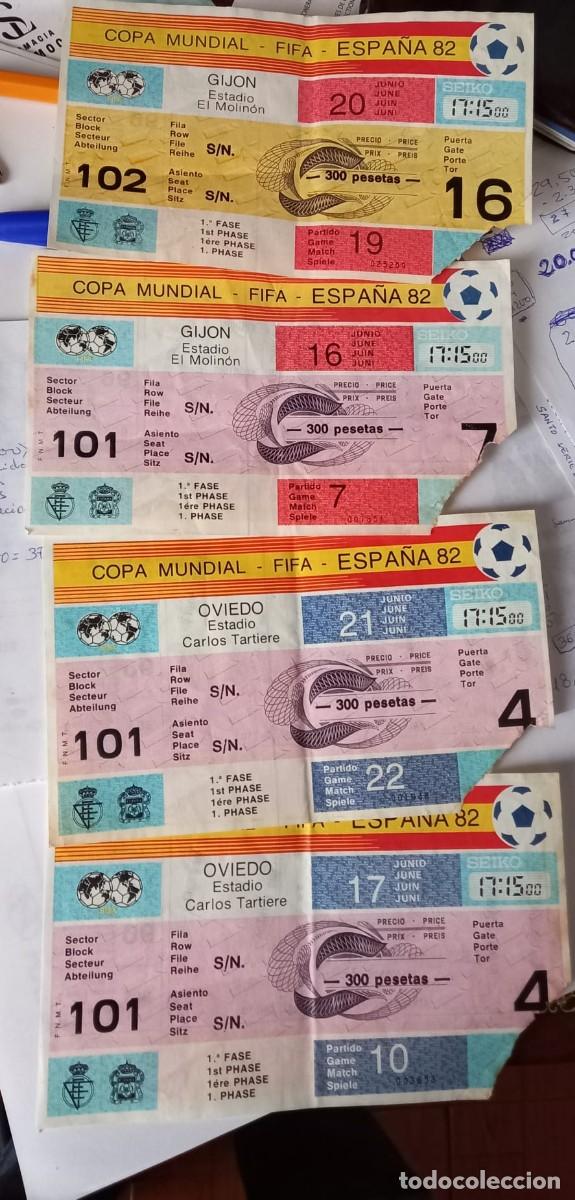 Coleccionismo deportivo: Lote 4 Entradas Originales Mundial Espa&ntilde;a 82 - Sedes Asturias (Gij&oacute;n El Molin&oacute;n / Oviedo Carlos Tart