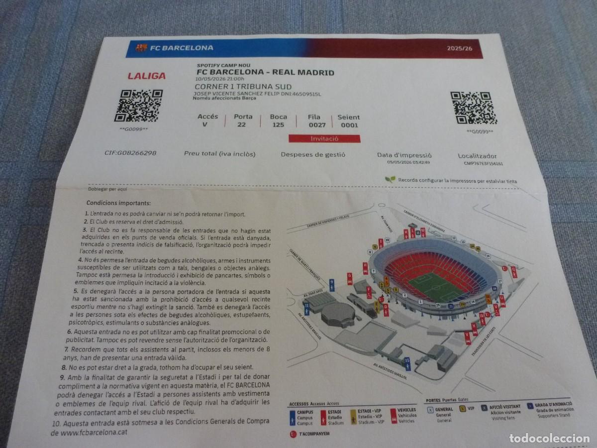 Coleccionismo deportivo: (LLL) ENTRADA FUTBOL BAR&Ccedil;A LIGA 2025-26 SPOTIFY CAMP NOU FC BARCELONA 2-REAL MADRID 0
