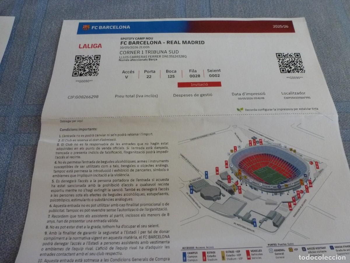 Coleccionismo deportivo: (LLL) ENTRADA FUTBOL BAR&Ccedil;A LIGA 2025-26 SPOTIFY CAMP NOU FC BARCELONA 2-REAL MADRID 0
