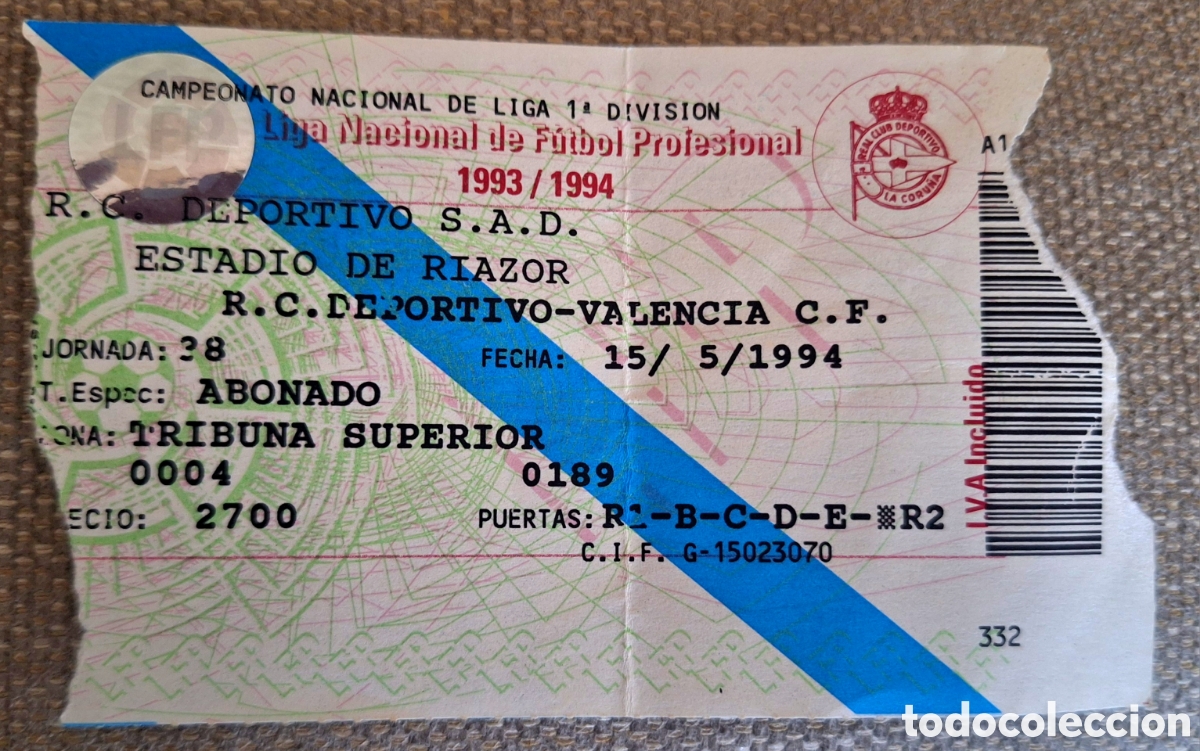 Coleccionismo deportivo: Entrada deportivo Coru&ntilde;a Valencia 1993 1994 penalti Djukic