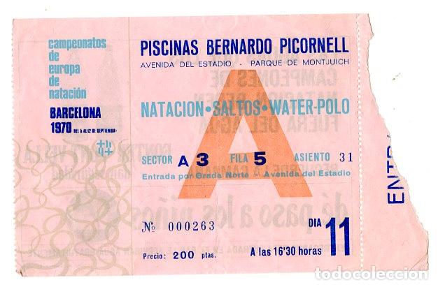 Coleccionismo deportivo: Entrada Piscinas Bernardo Picornell 1970 Nataci&oacute;n, Saltos, Water-Polo - Deporte