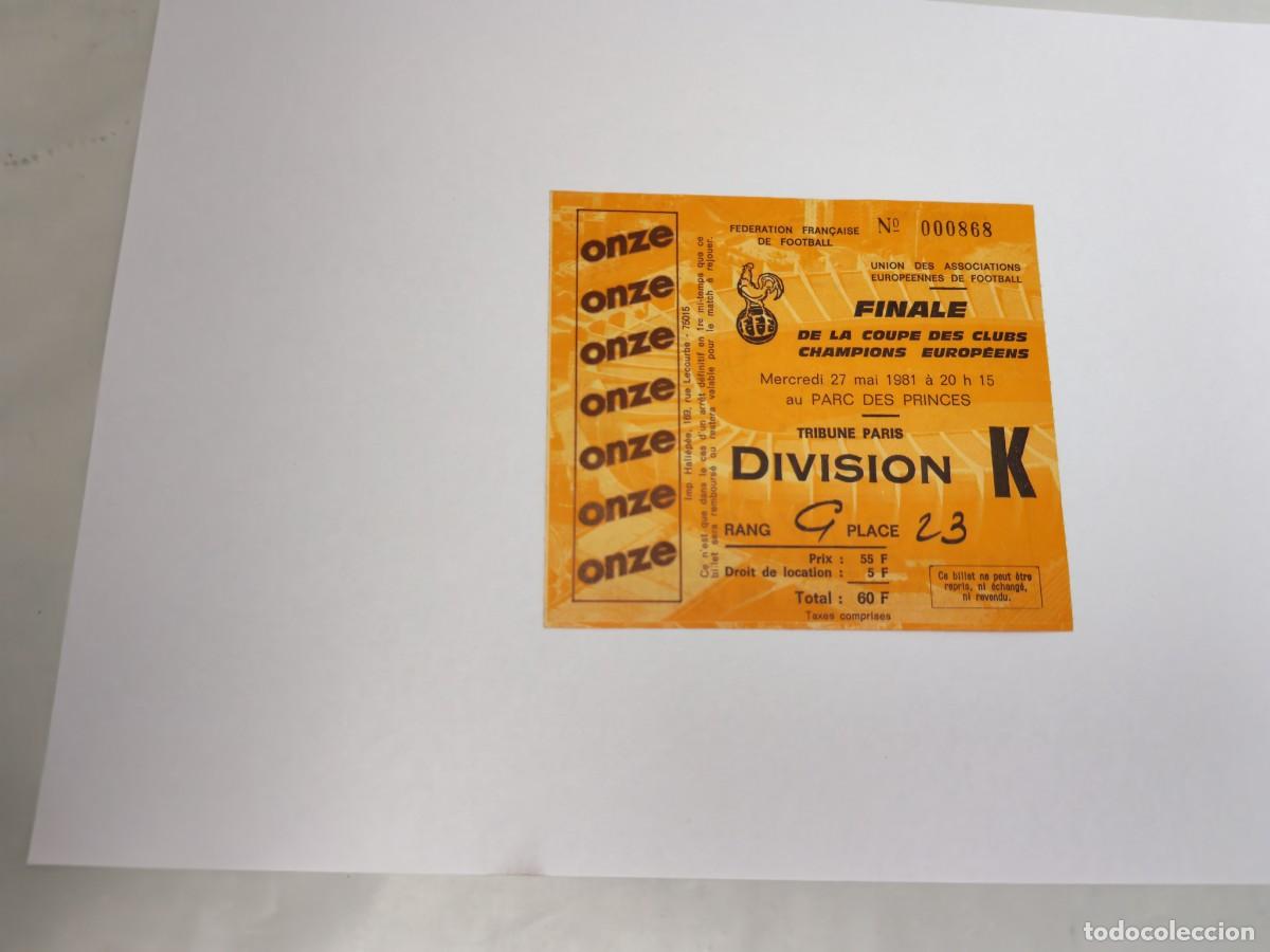 Colecionismo desportivo: Entrada Final Copa Europa en Par&iacute;s 1981 Real Madrid-Liverpool (Rang G, Place 23, No. 000868)
