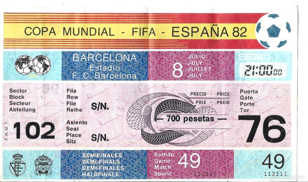 Coleccionismo deportivo: ENTRADA SEMIFINAL COPA MUNDIAL FIFA ESPA&Ntilde;A 82 ESTADI F.C.BARCELONA-POLONIA 0 FRANCIA 1