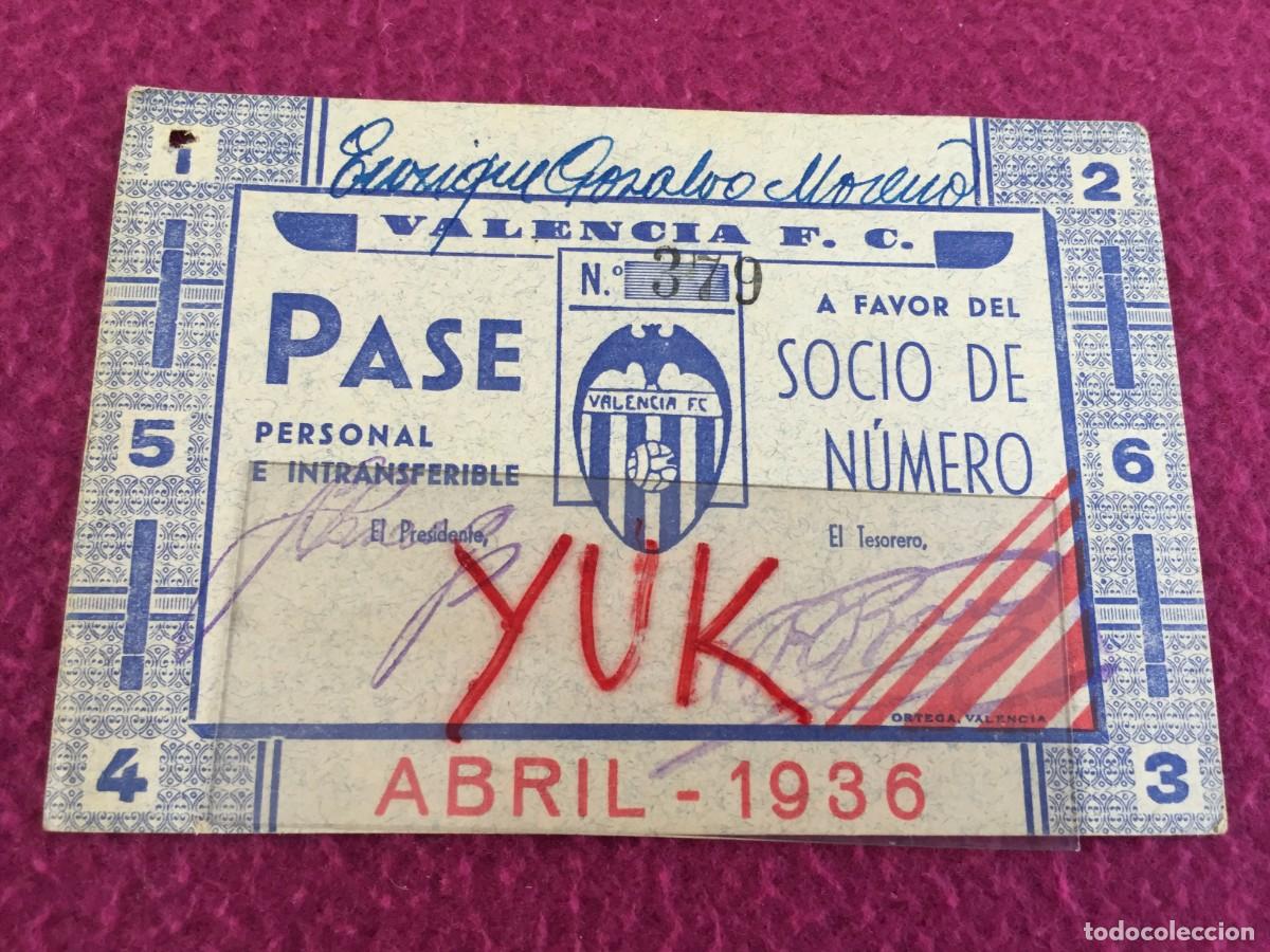 Sports collectibles: Entrada campo Mestalla 1936 Pase Mensual Abril Valencia FC F.C C.F CF - ORIGINAL