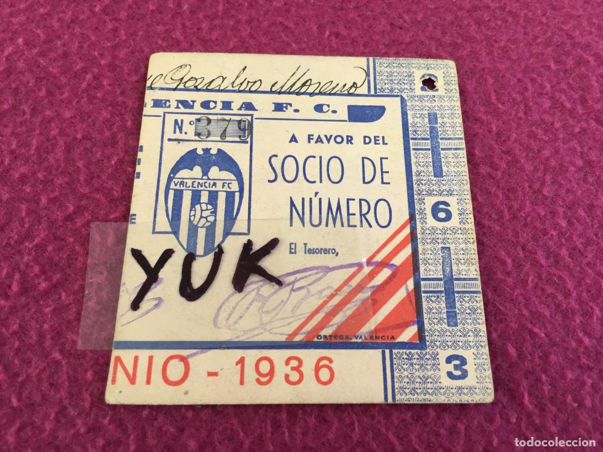 Sports collectibles: Entrada campo Mestalla 1936 Pase Mensual Junio Valencia FC F.C C.F CF - ORIGINAL
