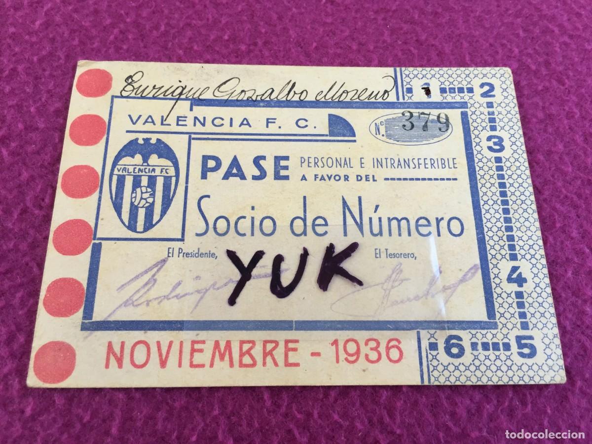 Sports collectibles: Entrada campo Mestalla 1936 Pase Mensual Noviembre Valencia FC F.C C.F CF - ORIGINAL - GUERRA CIVIL