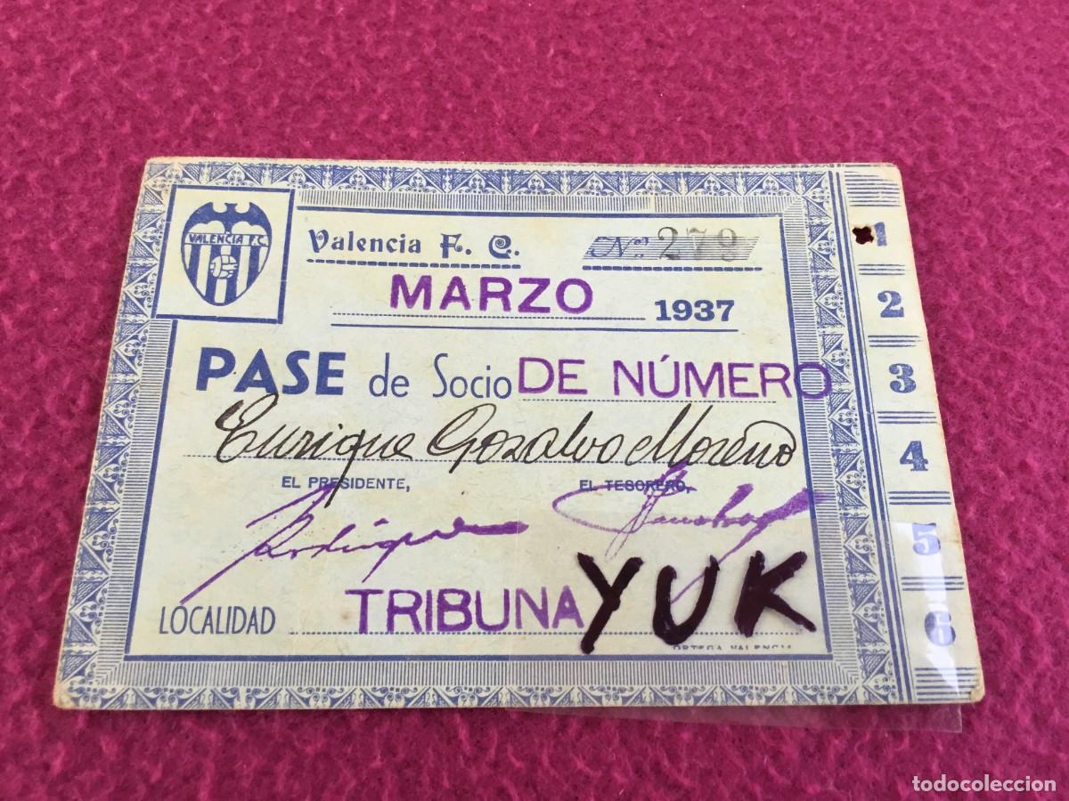 Coleccionismo deportivo: Entrada campo Mestalla 1937 Pase Mensual MARZO Valencia FC F.C C.F CF - ORIGINAL - GUERRA CIVIL