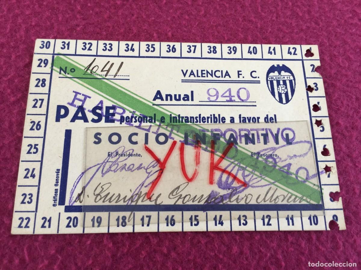 Sports collectibles: Entrada campo Mestalla 1940 Pase Anual - Socio Infantil - Valencia FC F.C C.F CF - ORIGINAL