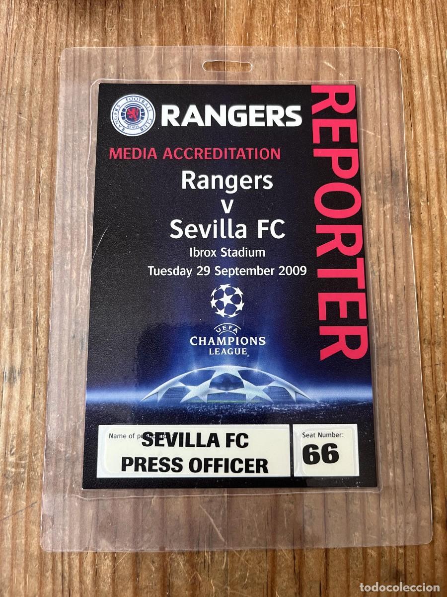 Coleccionismo deportivo: R31900 ENTRADA TICKET ACREDITACION GLASGOW RANGERS 1-4 SEVILLA UEFA CHAMPIONS LEAGUE 2009 2010