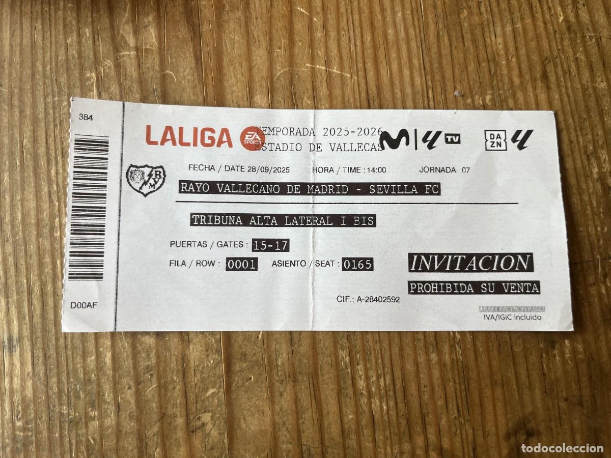 Sports collectibles: R31906 ENTRADA TICKET RAYO VALLECANO 0-1 SEVILLA LIGA TEMPORADA 2025 2026