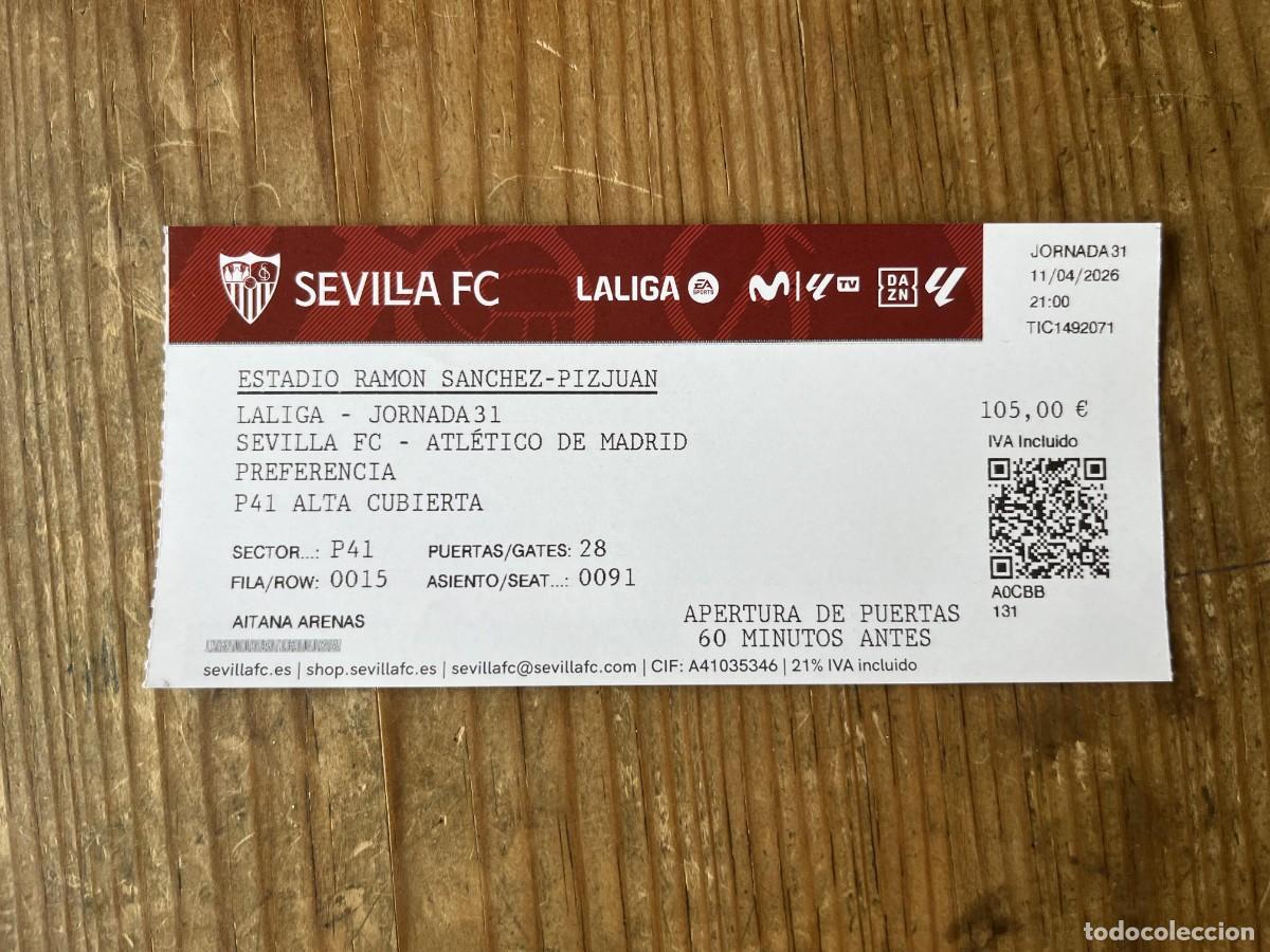 Sammelleidenschaft Sport: R31918 ENTRADA SEVILLA 2-1 ATLETICO MADRID TEMPORADA 2025 2026 DEBUT BELAID MARTINEZ BO&Ntilde;AR GOL