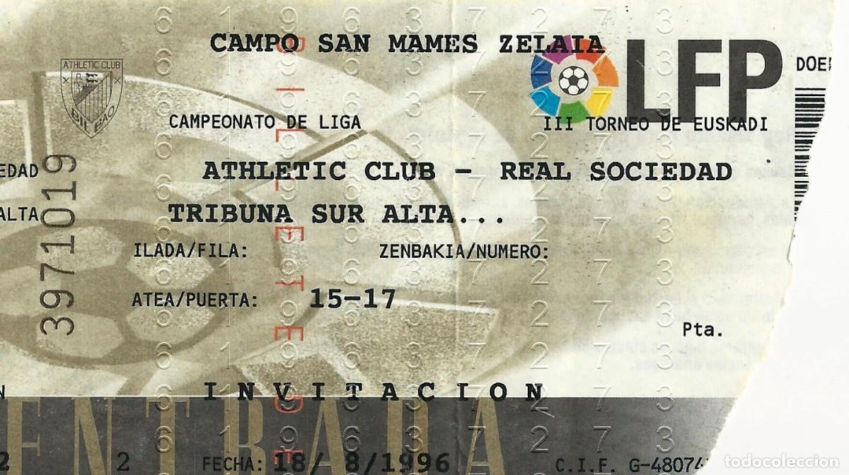 Coleccionismo deportivo: ATHLETIC DE BILBAO REAL SOCIEDAD III TORNEO EUSKADI 1996 ENTRADA FUTBOL B49