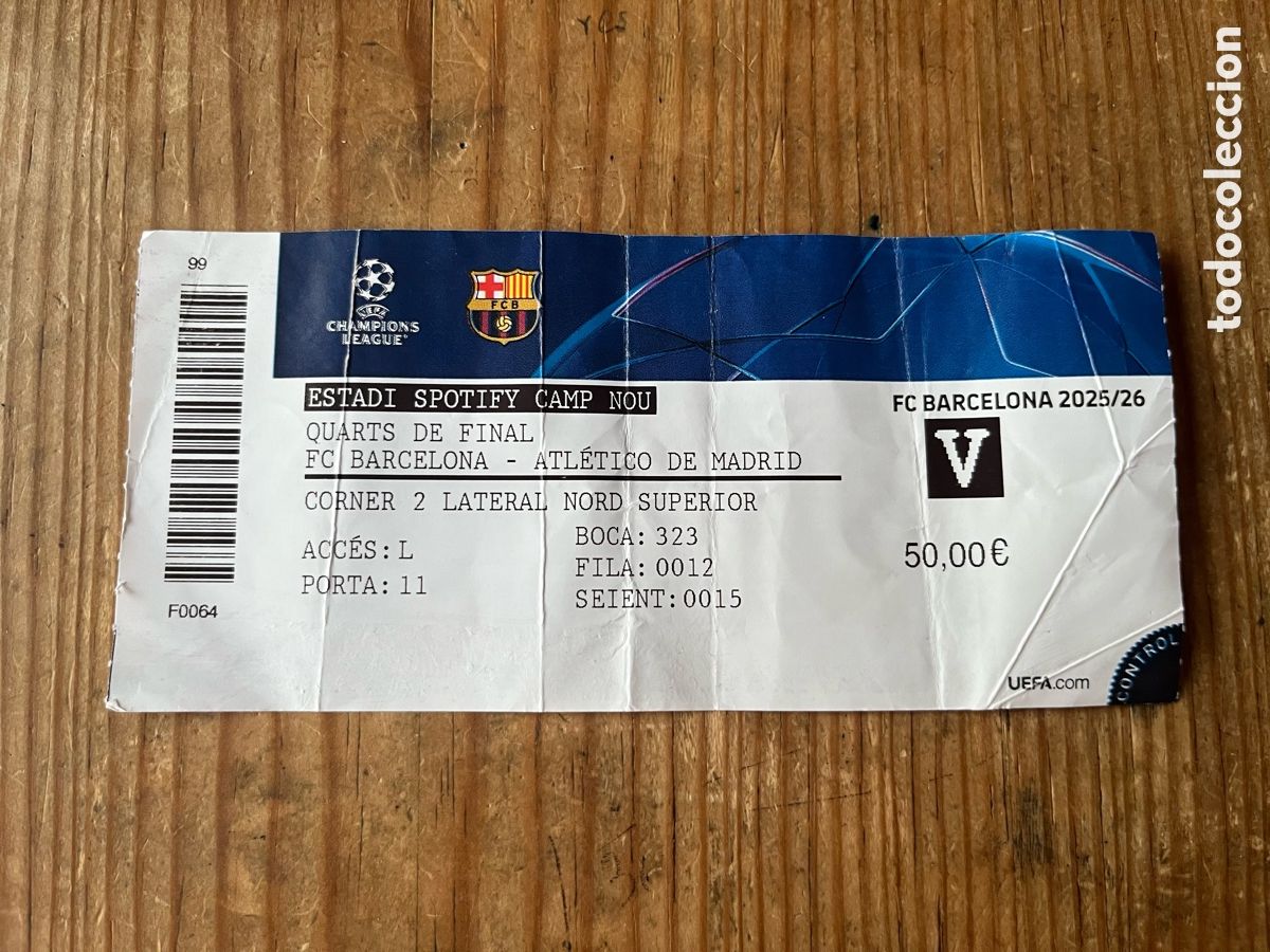 Coleccionismo deportivo: R31929 ENTRADA TICKET FUTBOL BARCELONA 0-2 ATLETICO MADRID UEFA CHAMPIONS LEAGUE 2025 2026