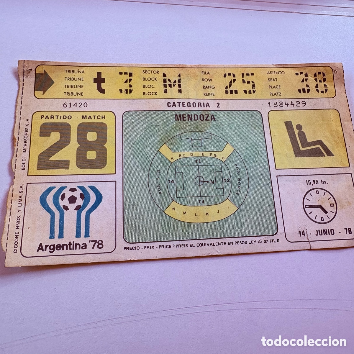 Sports collectibles: Entrada original mundial de futbol argentina 78 14 junio 1978 brasil- Peru mendoza