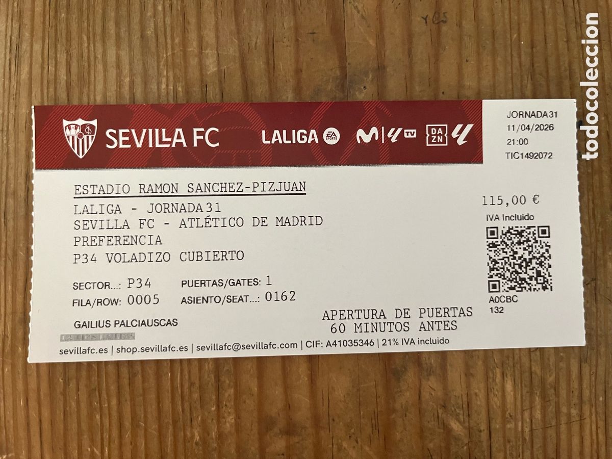 Coleccionismo deportivo: R32014 ENTRADA SEVILLA 2-1 ATLETICO MADRID TEMPORADA 2025 2026 DEBUT BELAID MARTINEZ BO&Ntilde;AR GOL