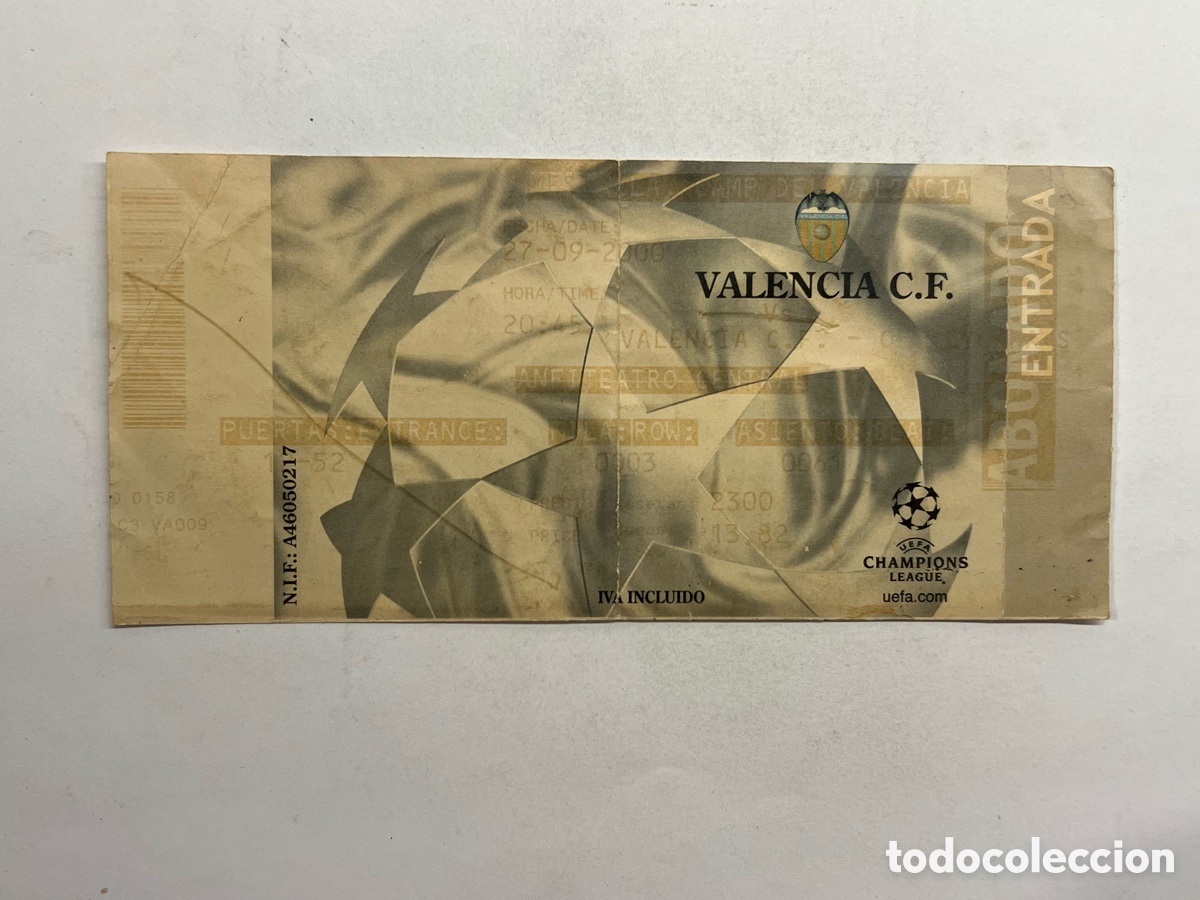 Sammelleidenschaft Sport: VALENCIA. Entrada f&uacute;tbol UEFA CHAMPIONS league.. 2000/01, Valencia CF 2 - 1 Olympiacos