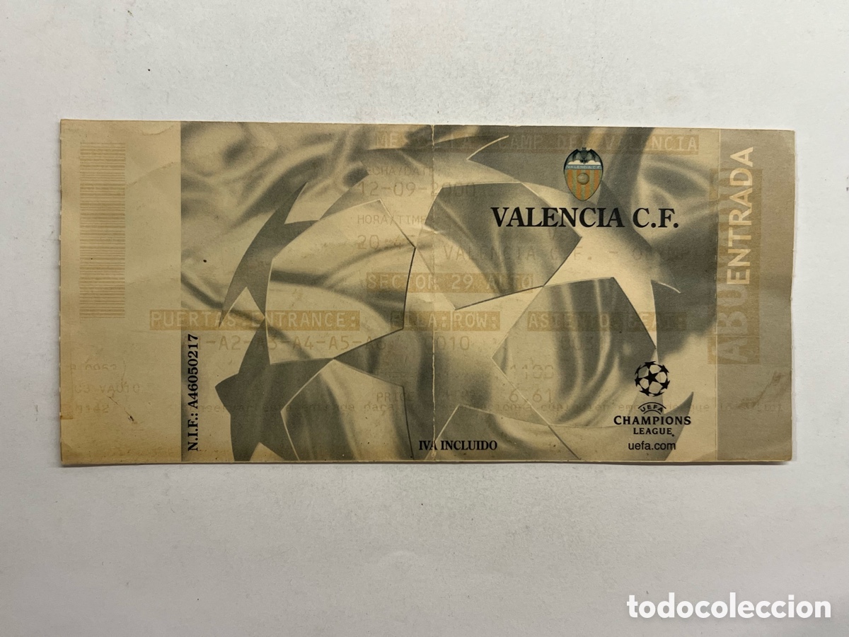 Sammelleidenschaft Sport: VALENCIA. Entrada f&uacute;tbol UEFA CHAMPIONS league.. 2000/01, Valencia CF 2 - 1 Olympiacos