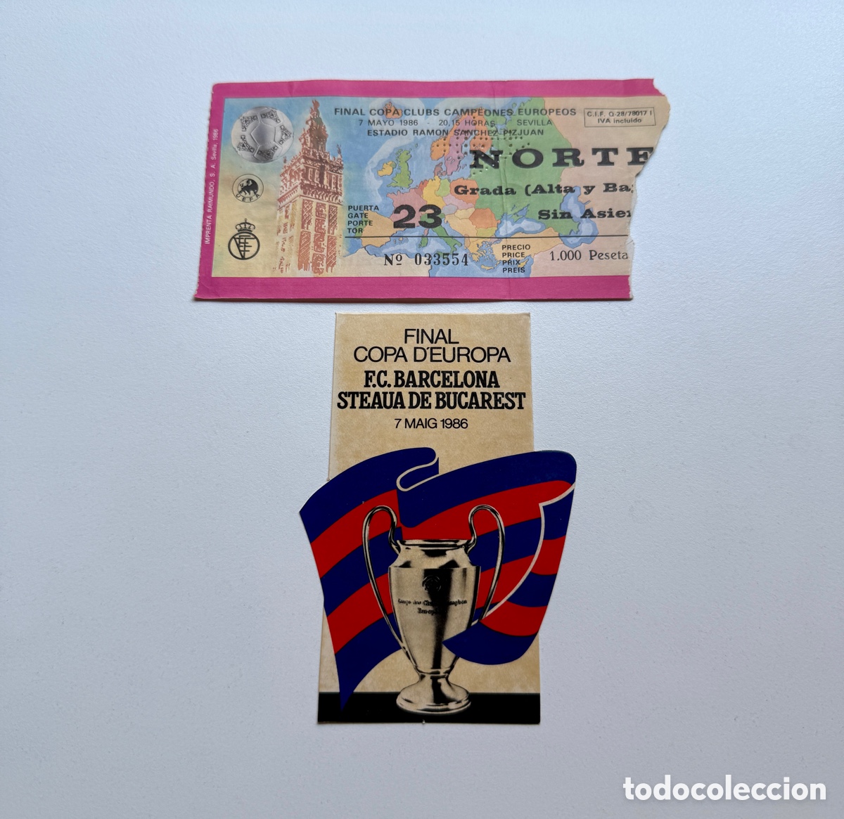 Coleccionismo deportivo: Entrada ticket pegatina Steaua Bucarest-FC Barcelona Final Copa Europa 1986
