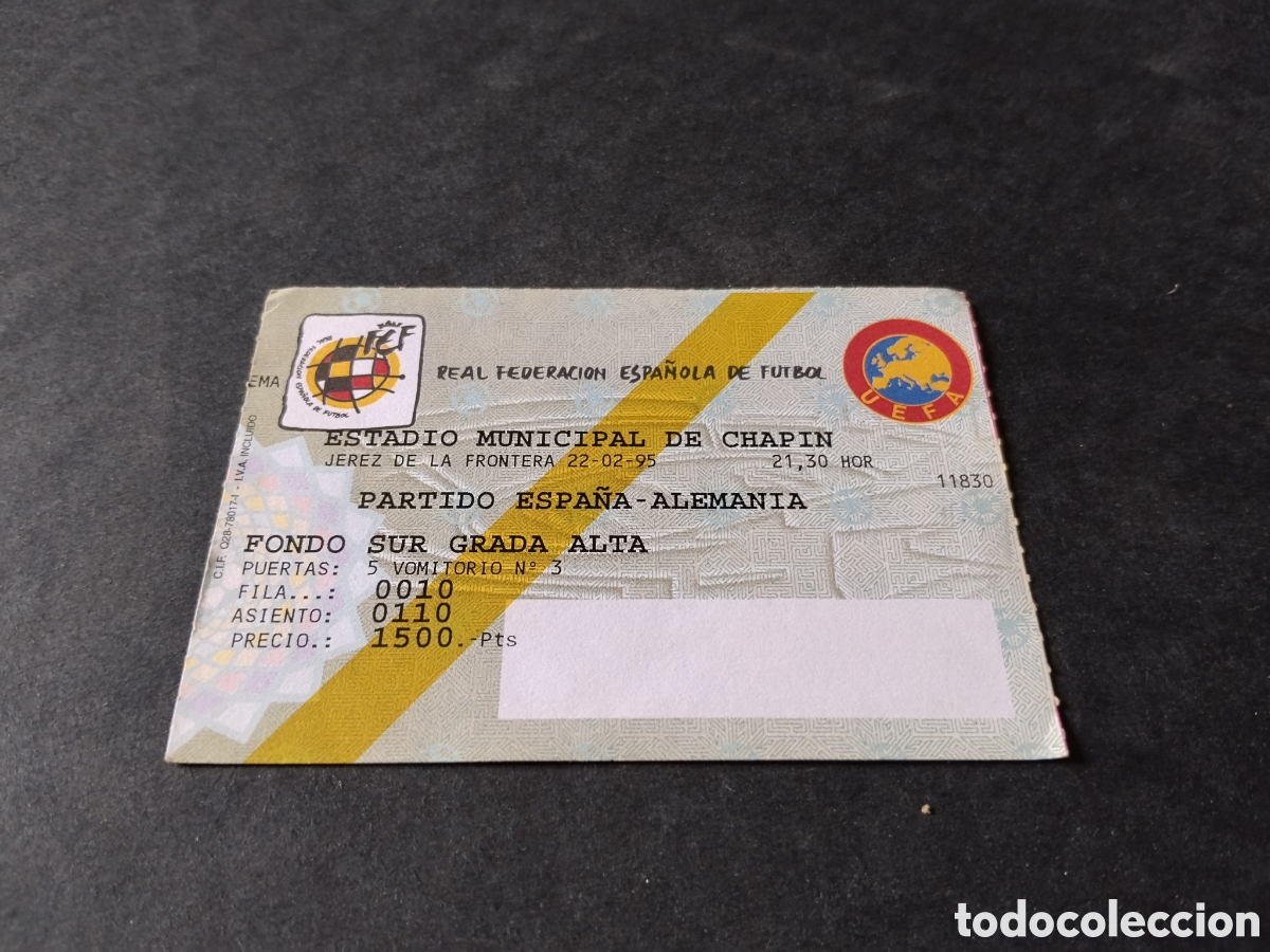 Coleccionismo deportivo: Entrada de f&uacute;tbol partido Espa&ntilde;a -Alemania 1995
