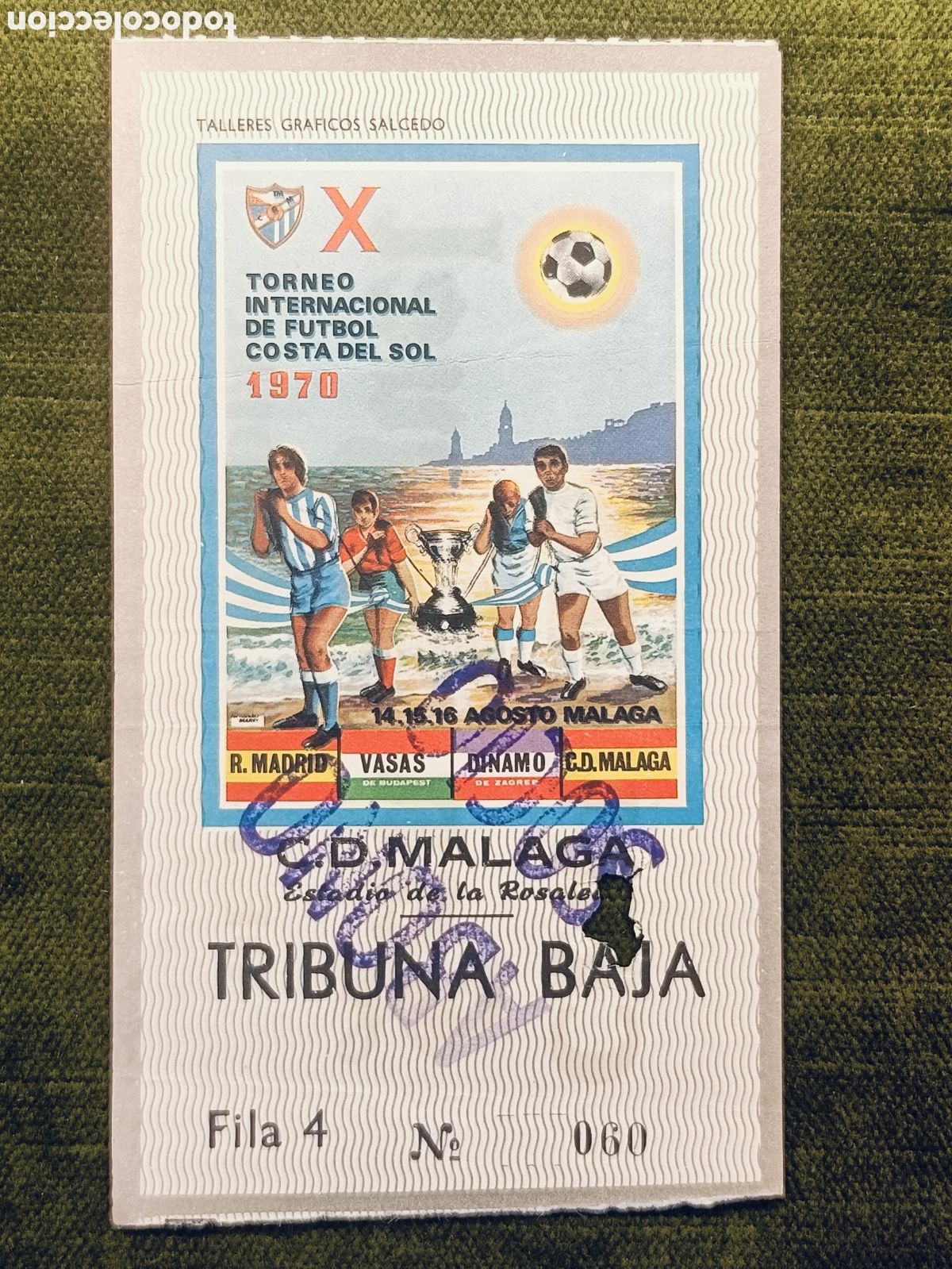 Coleccionismo deportivo: ENTRADA X TORNEO INTERNACIONAL DE FUTBOL COSTA DEL SOL . A&Ntilde;O 1970. MALAGA