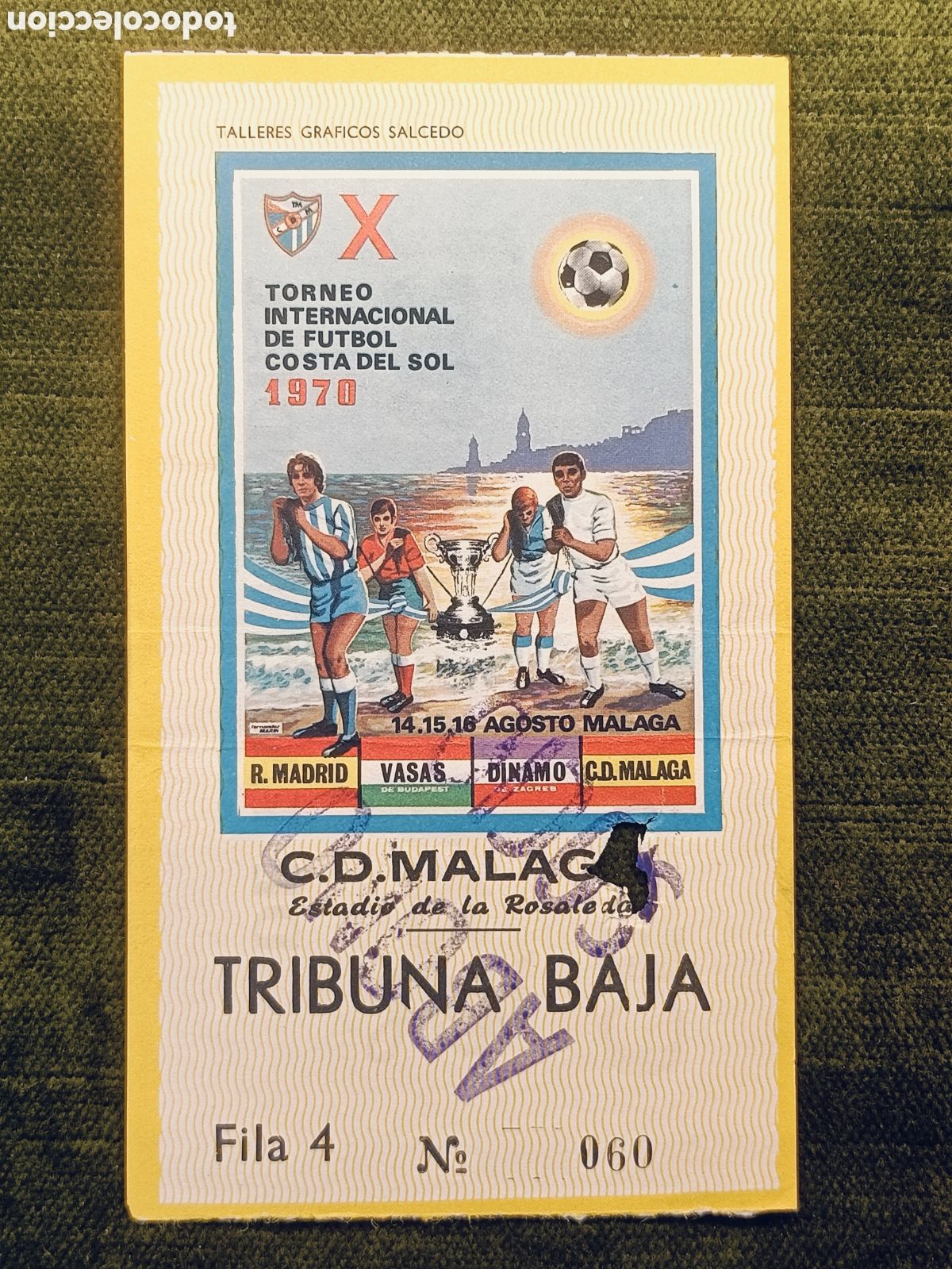 Coleccionismo deportivo: ENTRADA X TORNEO INTERNACIONAL DE FUTBOL COSTA DEL SOL . A&Ntilde;O 1970. MALAGA