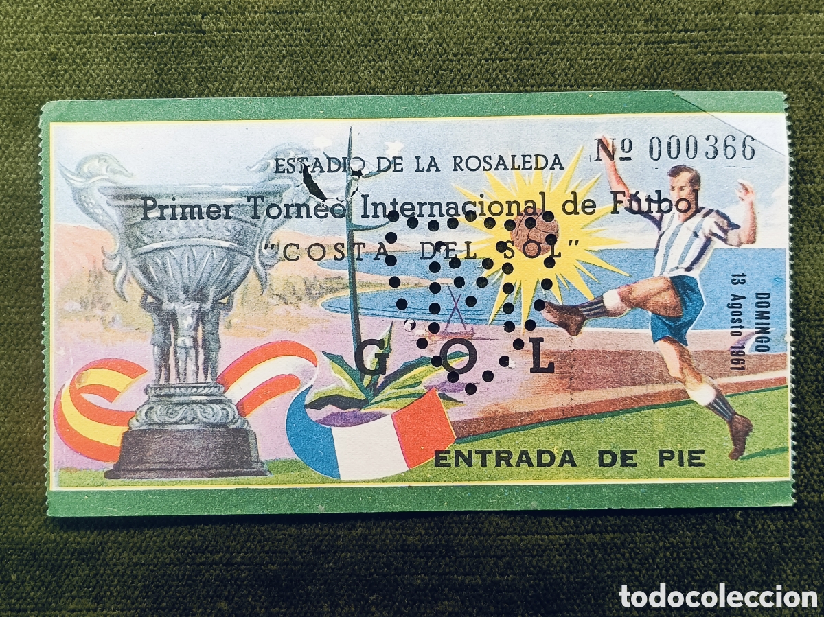 Coleccionismo deportivo: ENTRADA PRIMER TORNEO INTERNACIONAL DE FUTBOL COSTA DEL SOL . A&Ntilde;O 1961. MALAGA