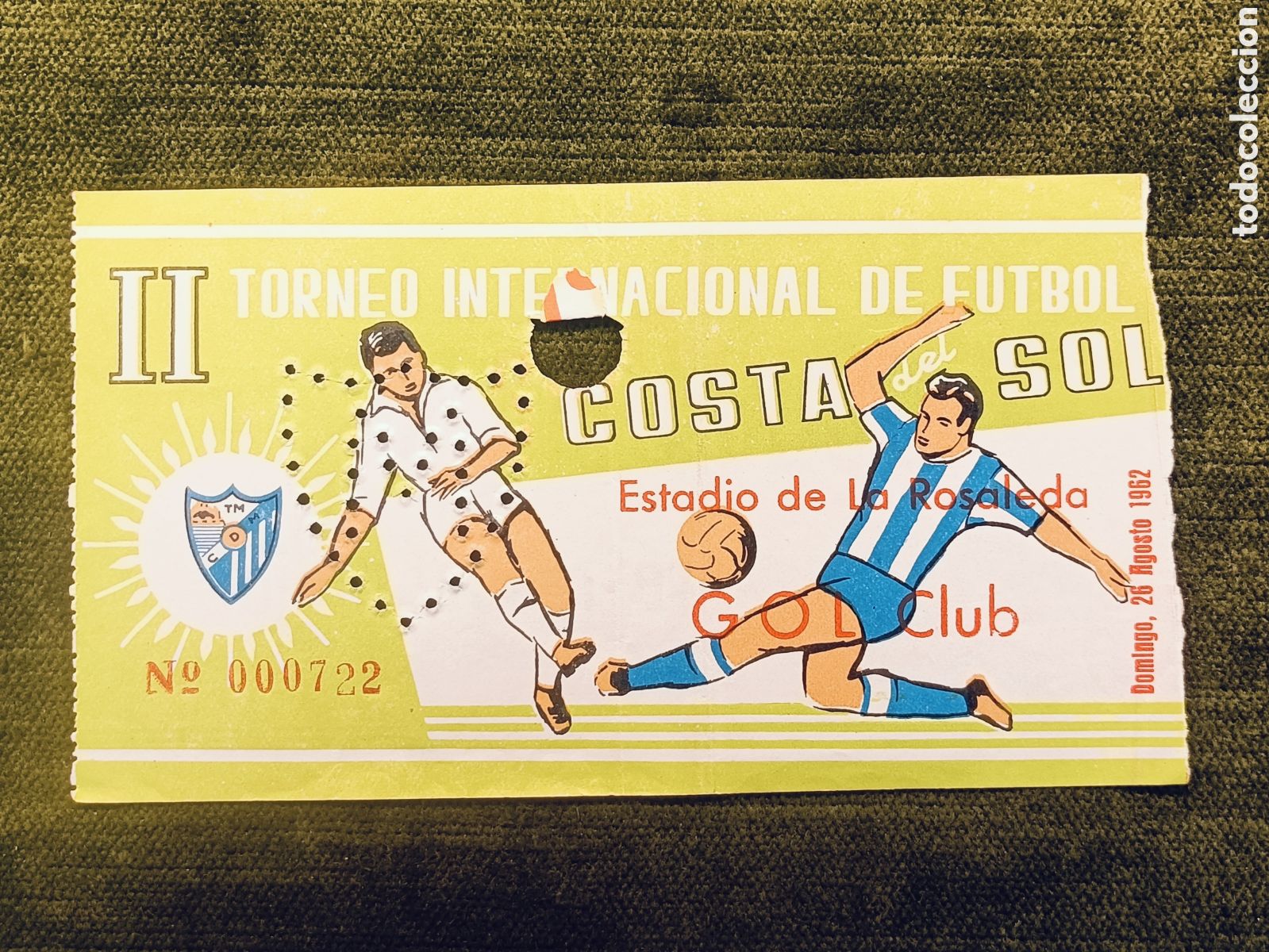 Coleccionismo deportivo: ENTRADA II TORNEO INTERNACIONAL DE FUTBOL COSTA DEL SOL . A&Ntilde;O 1962. MALAGA